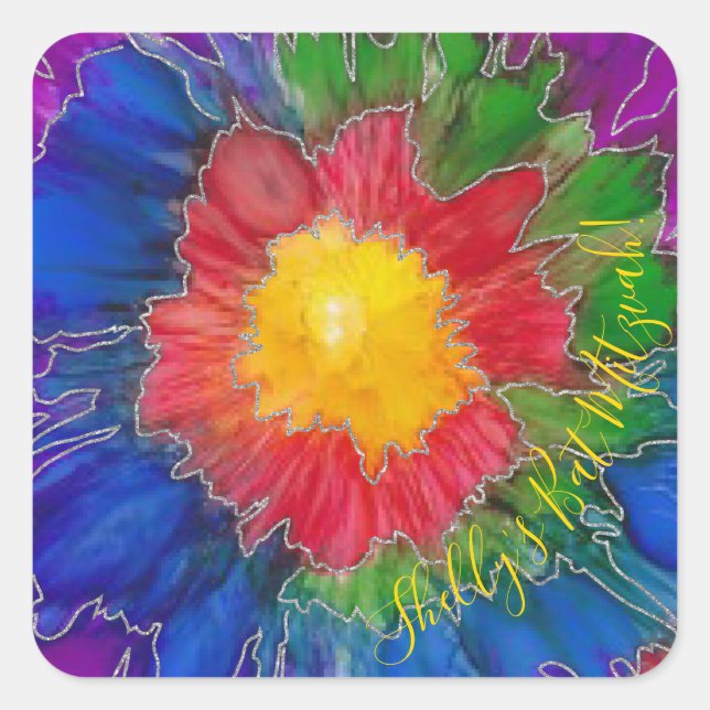 Stickers bar ou Bat mitzvah SquareTie Dye Flowers (Devant)