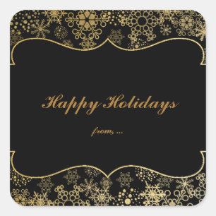 Stickers Black & Gold Snowflakes Holiday Favoriser