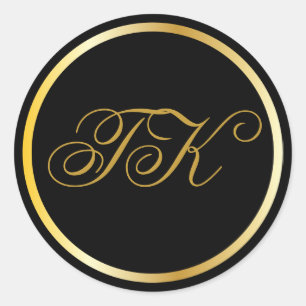 Stickers Black Round Monogramme Or