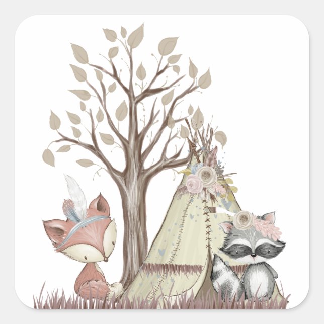 Stickers Boho Woodland Animaux (Devant)