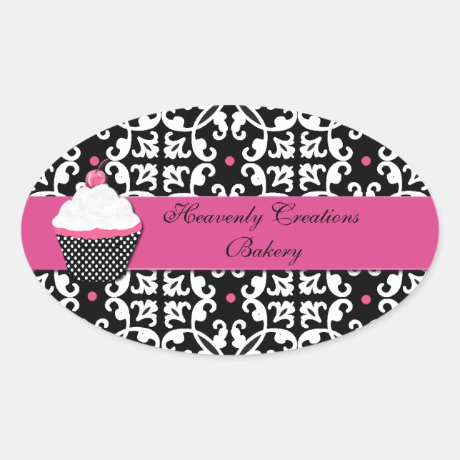 Stickers Boîte de boulangerie Damask et Cupcake (Devant)