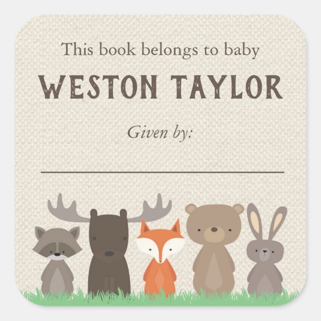 Stickers Boîtes à thème Woodland pour Baby shower (Devant)
