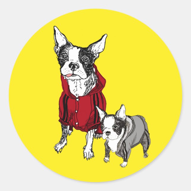 Stickers Boston Terrier avec chiot en costume de p (Devant)
