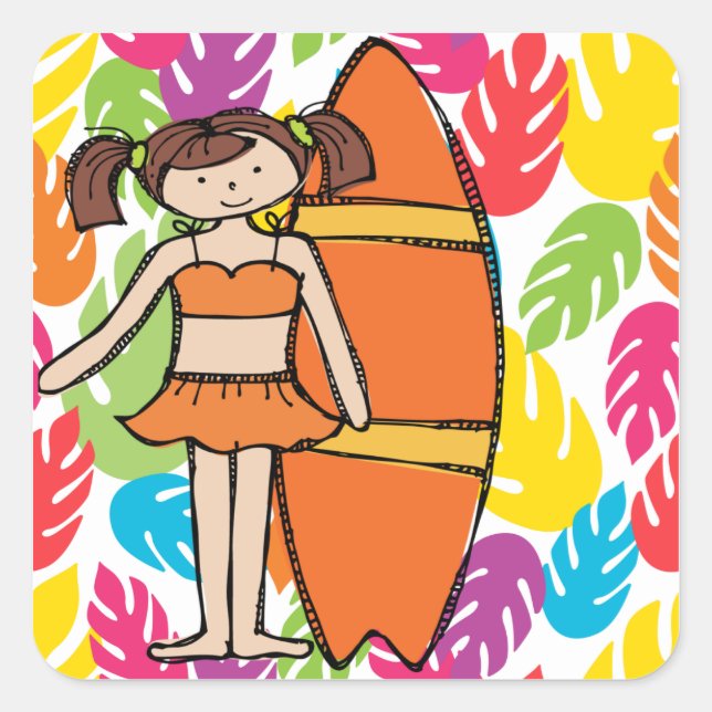 Stickers Brunette Girl Surfer (Devant)