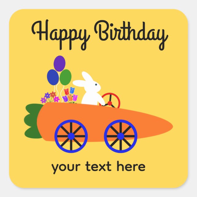 Stickers Bunny Riding Voiture Carotte Anniversaire (Devant)