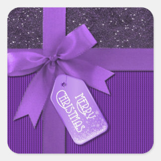 Stickers Cadeau de Noël en Ribbon violet