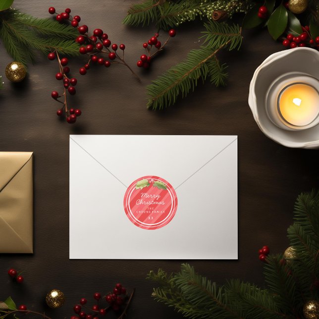 Stickers Cadeau Rouge Watercolor Stripes Noël (Créateur téléchargé)