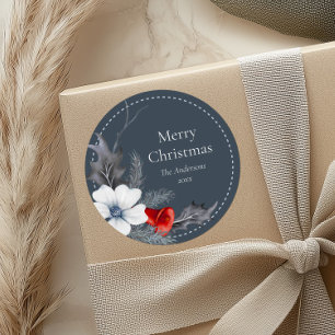 Stickers cadeaux de Noël en feuillage d'argent rou