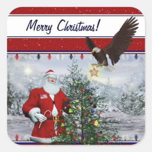 Stickers cadeaux de Noël Patriotic Père Noël USA