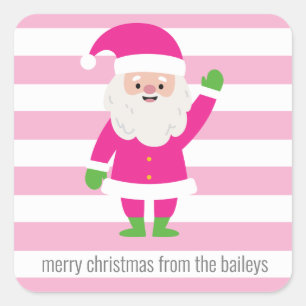 Stickers cadeaux de Noël Pink & Green Père Noël ra
