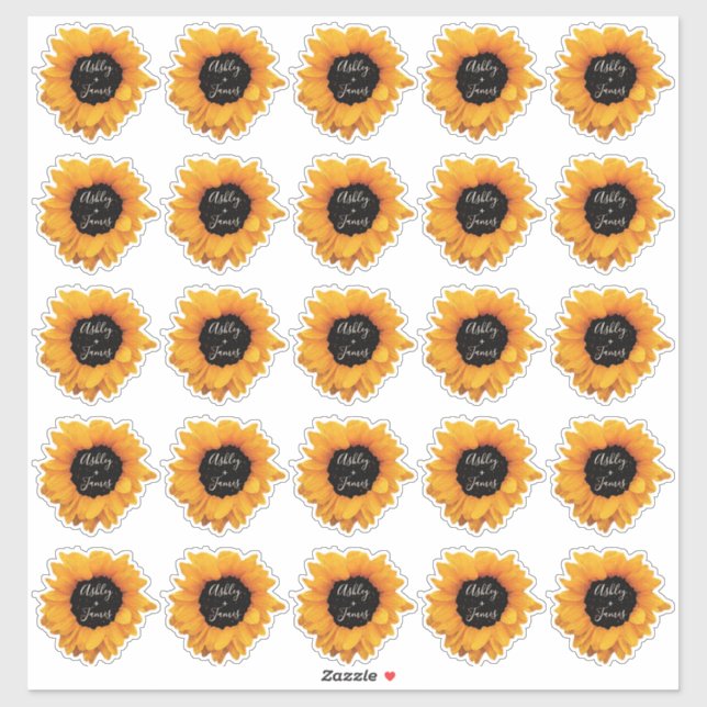 Stickers Cadeaux Monogrammes de tournesol radiant (Feuille)