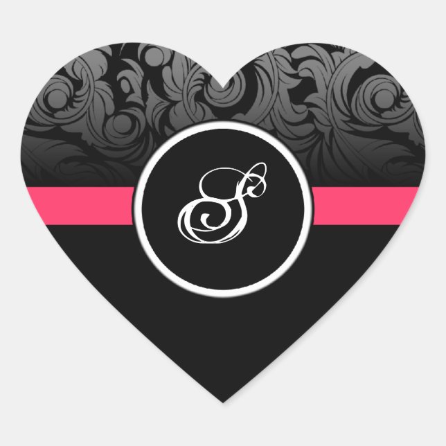 Stickers Cardiaque rose et noire Monogramme (Devant)