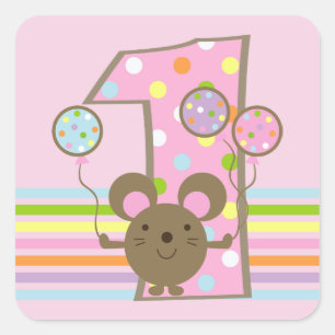 Stickers Carré 1er anniversaire rose