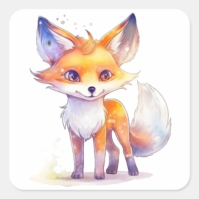 Stickers Carré Baby Fox mignonne (Devant)