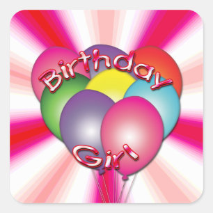 Stickers Carré de ballons pour filles d'anniversai