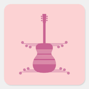 Stickers Carré de guitare rétro, Magenta