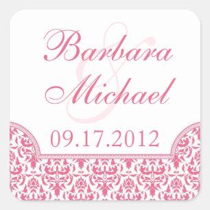 Stickers Carré de mariage rose Damas