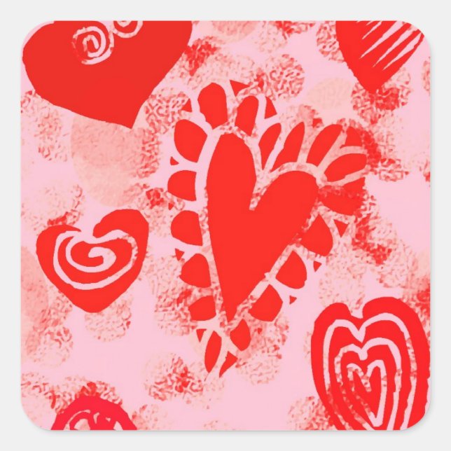 Stickers Carré Doodle Red Valentine Heart (Devant)