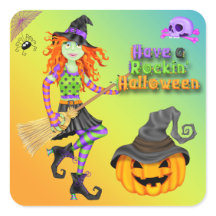 Stickers Carré Halloween Rockin Witch