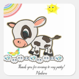 Stickers carré Joyeux Anniversaire Vache