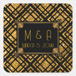 Stickers Carré Mariage Art Déco noir et or