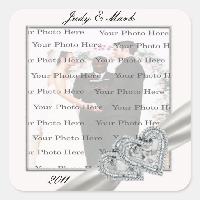 Stickers Carré Mariage blanc Coeurs (Devant)