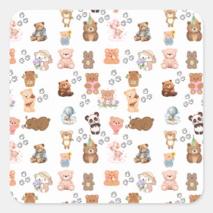 Stickers Carré Motif sans ours à thème d'ours   Fu
