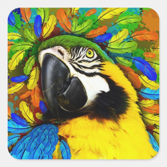 Stickers Carré or et bleu Macaw Parrot (Devant)