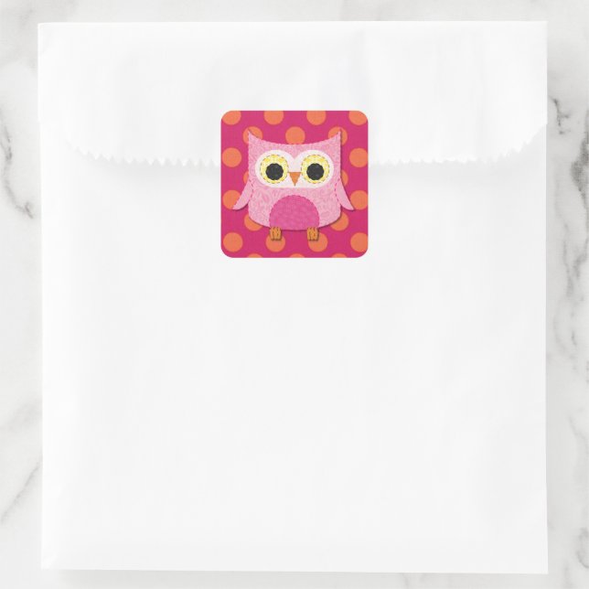 Stickers Carrés Chouette rose (Sac)