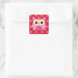 Stickers Carrés Chouette rose