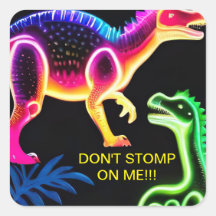 Stickers Carrés de Neon Dinosaur