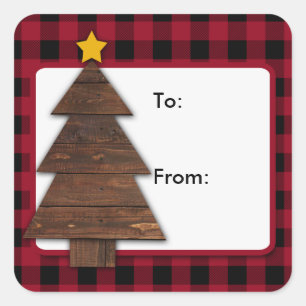 Stickers Carrés de Noël Buffalo Plaid, Wood Tree