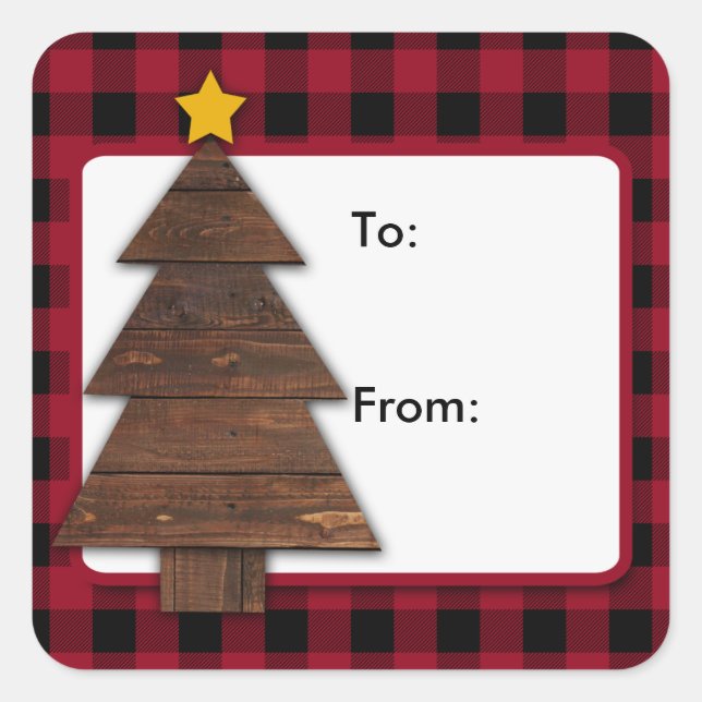 Stickers Carrés de Noël Buffalo Plaid, Wood Tree (Devant)
