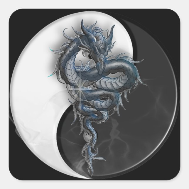 Stickers Carrés du dragon chinois Yin Yang (Devant)