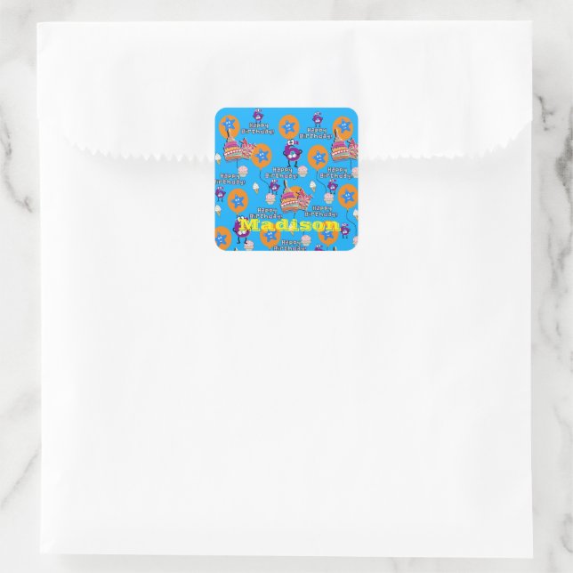 Stickers carrés, Joyeux 6e anniversaire bleu (Sac)