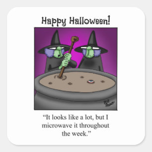 Stickers Carrés pour sorcières d'Halloween drôle