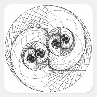 Stickers Carrés Yin Yang Fractal (Lignes seulement