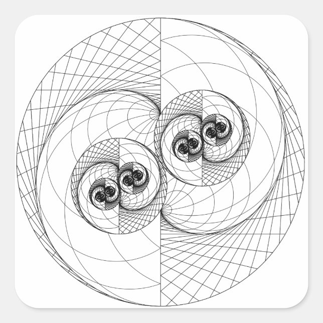 Stickers Carrés Yin Yang Fractal (Lignes seulement (Devant)