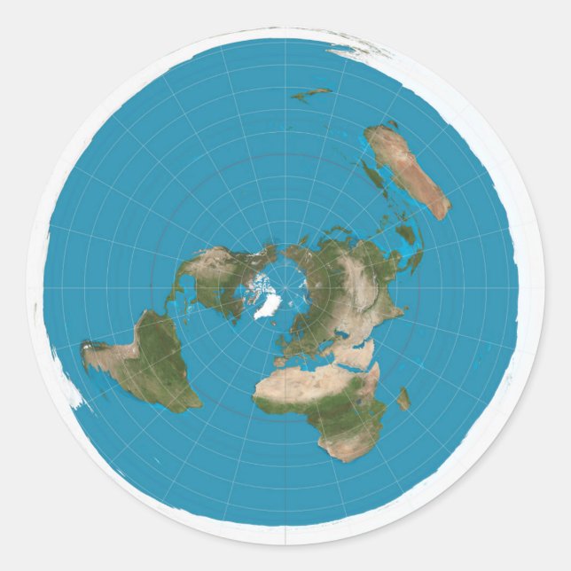 Stickers Carte de la Terre plate Azimuthal Equidis (Devant)