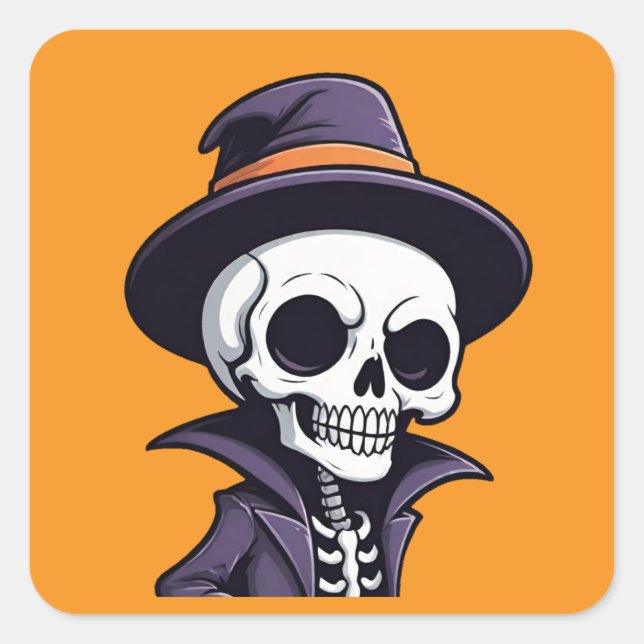Stickers Casquette sorcière Halloween squelette (Devant)