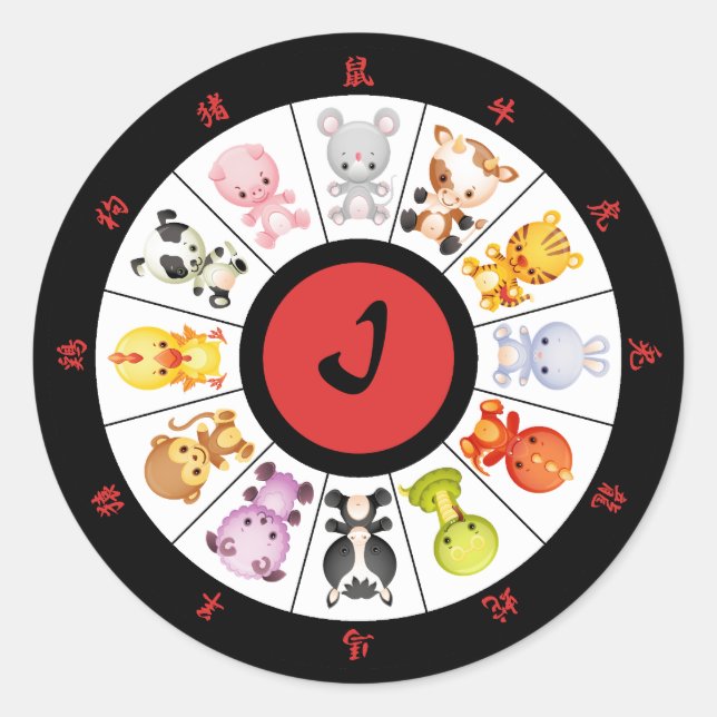 Stickers Cercle Zodiac chinois mignon monogramme (Devant)