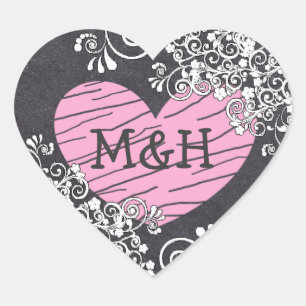 Stickers Chalkboard Black & Pink Heart Wedt Weddin
