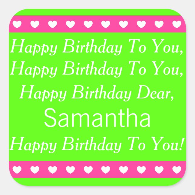 Stickers Chanson d'anniversaire rose et vert (Devant)