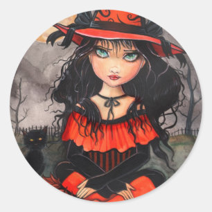 Stickers Chat-sorcière gothique d'Halloween
