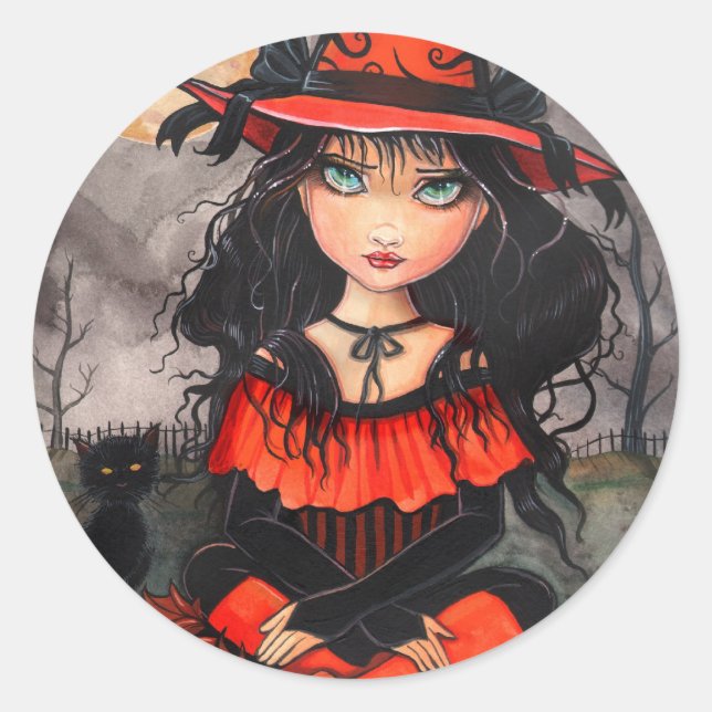 Stickers Chat-sorcière gothique d'Halloween (Devant)