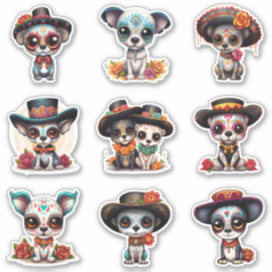 Stickers Chien Dia de Los Muertos - Série de 9