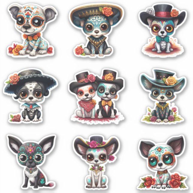 Stickers Chien Dia de Los Muertos - Série de 9 (Devant)