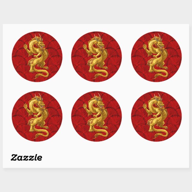Stickers chinois Lucky Gold Dragon (Feuille)