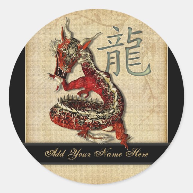 Stickers Chinois Rouge Dragon Round Plaque (Devant)