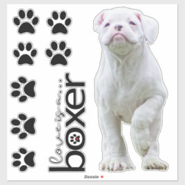 Stickers Chiot et Chien Paw Boxe Blanc